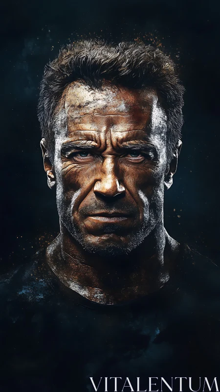 Weathered male portrait shows intense grit and resilience.