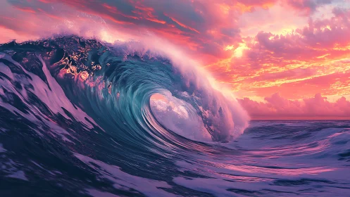 Sunset wave curls into a glowing tunnel of liquid sunrise