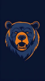 Bold stylized bear head glows in contrasting navy and orange.