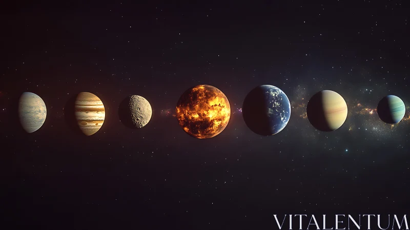 Solar system planets aligned across deep star field