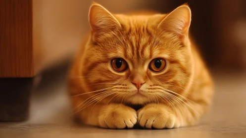 Orange Tabby Domestic Cat Portrait with Amber Iris Definition