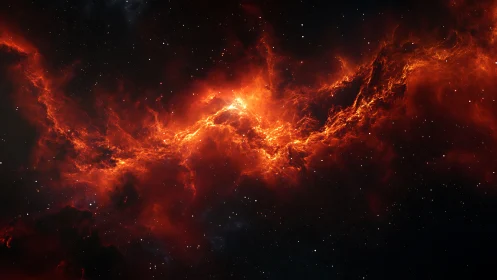 Red nebular filament structure across star field in space.