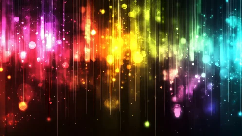 Prismatic lightfall cascades through a neon cosmic haze.