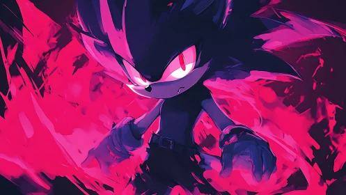 Electric pink fury around a dark hedgehog hero figure.