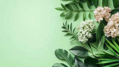 Soft Florals and Verdant Greenery on Pale Mint Canvas