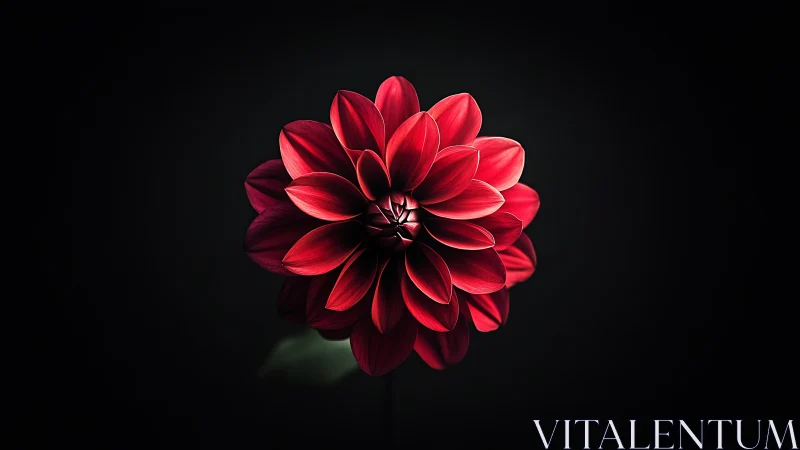 Radiant Red Dahlia Blooming Against Deep Darkness.