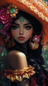 Mexican-inspired portrait glows with floral elegance and light.