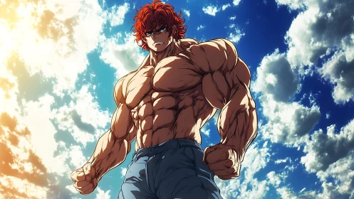 Sky-splitting warrior towers beneath a storm of sunlight.