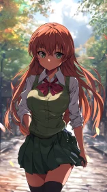 Warm autumn walk with a confident red haired schoolgirl.
