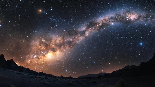 Milky Way galactic core arch captured in ultra-wide night panorama