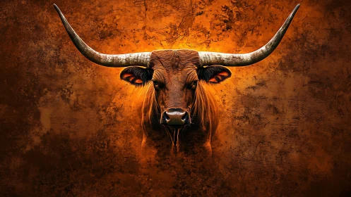 Longhorn bull head centered on textured orange backdrop.