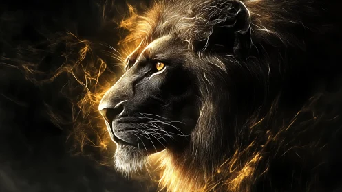 Lion profile rendered with glowing golden energy lines