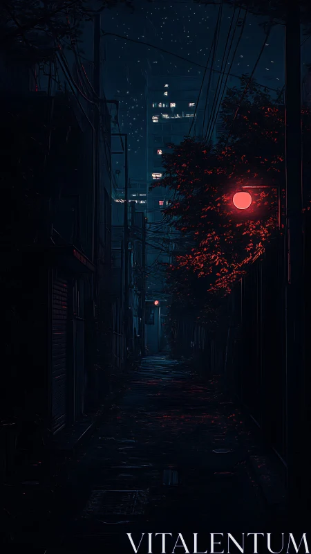 Quiet neon alleyway glowing softly under a midnight sky.