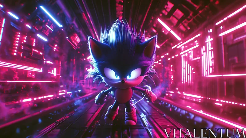 Neon-lit cyber runner charges through glowing tunnel.