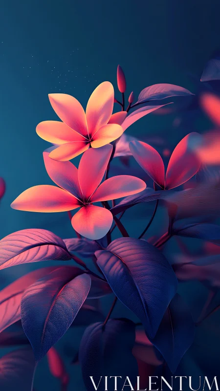 Luminescent Tropical Flowers Against Deep Teal Background.