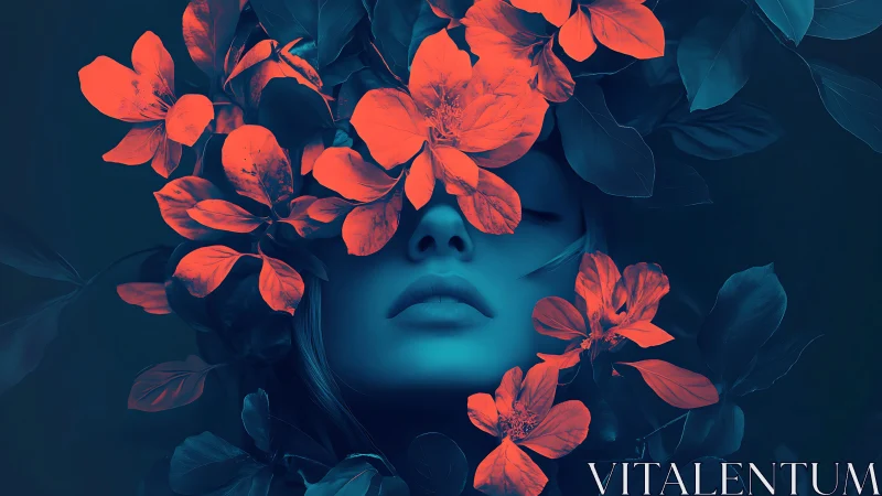 Midnight muse crowned in neon petals and dreaming leaves.