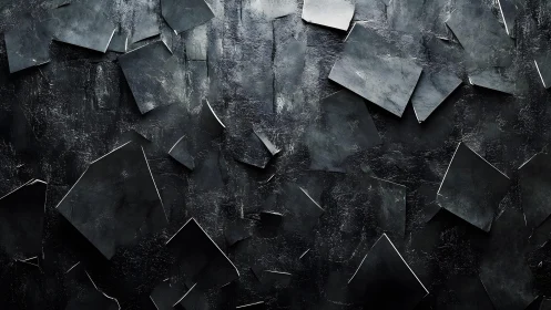 Abstract black textured wall with layered geometric shapes.