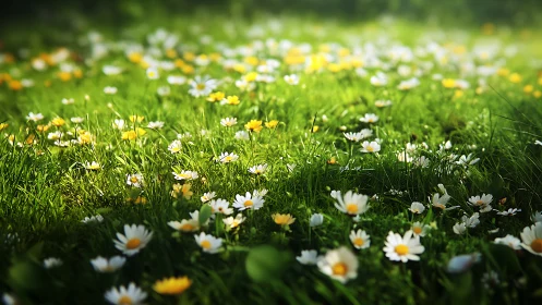 Shallow Depth Field Photography of Daisies and Dandelions in Dense Grass