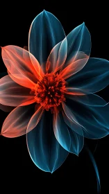 Luminous abstract flower in red and blue translucent petals.