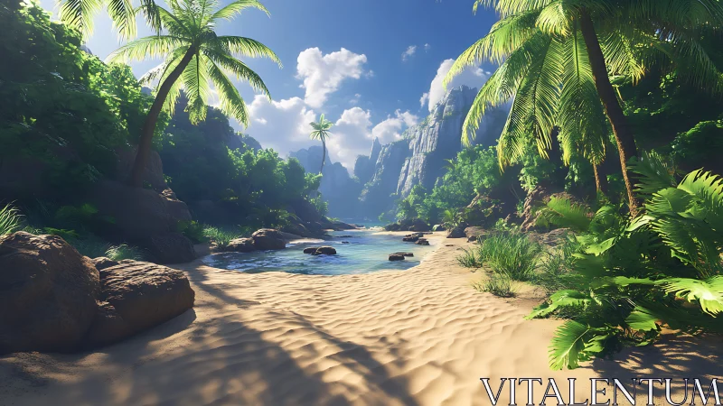 Tropical Canyon Convergence: Architectural Landscape with Stratified Geological Features