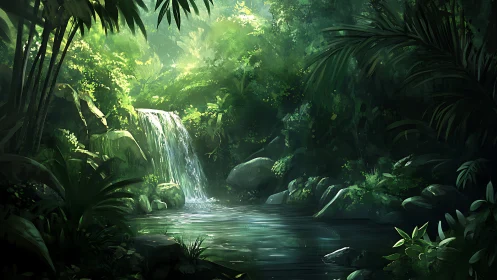 Jungle Waterfall Pool in Emerald Forest
