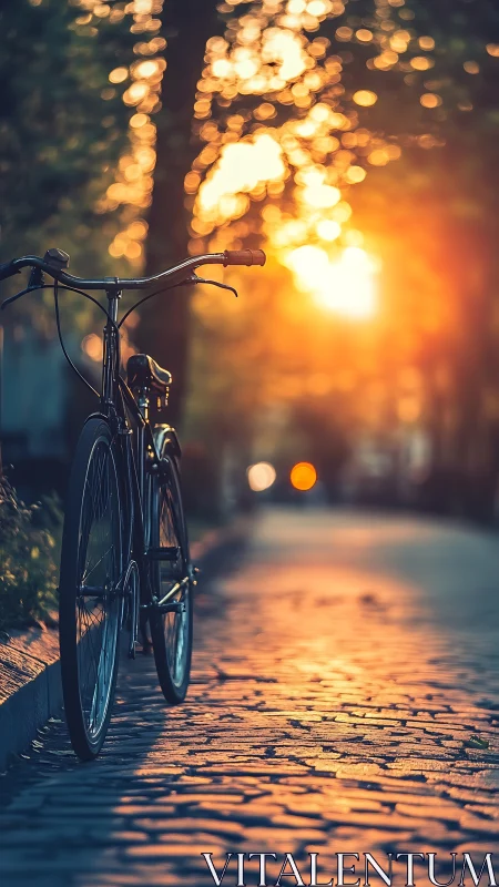 Urban Bicycle at Golden Hour with Bokeh Street Lighting