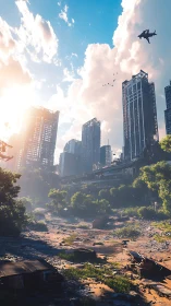 Sunlit overgrown city quietly welcomes nature&rsquo;s return