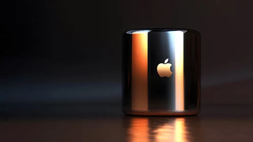 Sleek Apple Mac Pro Cylinder in Dramatic Studio Lighting.