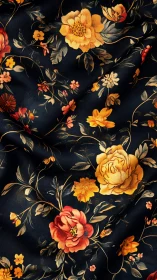 Floral Botanical Pattern on Dark Navy Textile.