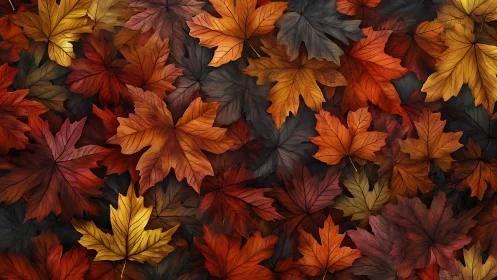 Velvet chorus of autumn maple leaves in embered hues.
