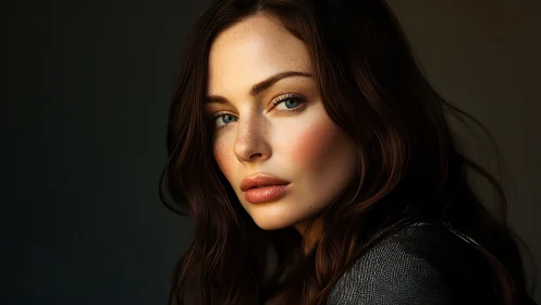 Female subject portrait in soft directional studio lighting.