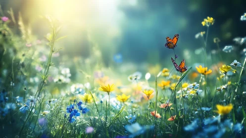 Monarch Butterflies in Wildflower Meadow.