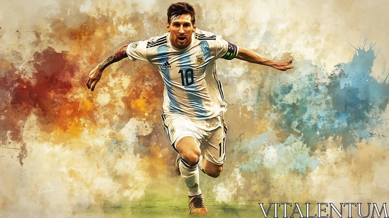 Footballer in Argentina kit over abstract paint backdrop.