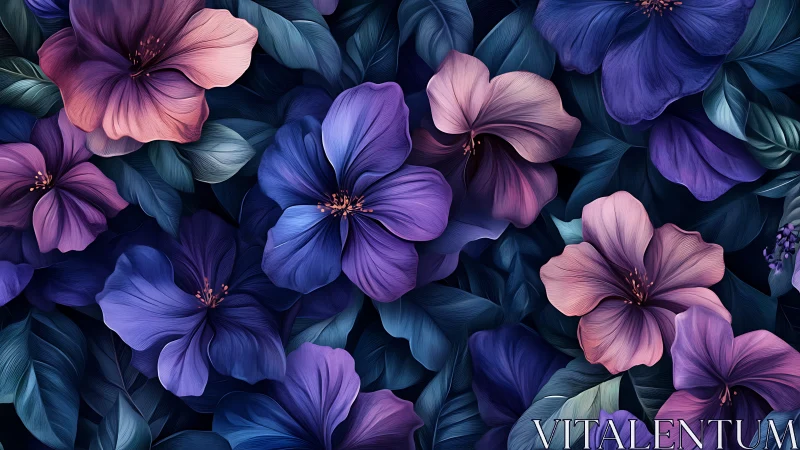 Digital Floral Art with Purple and Pink Blooms.