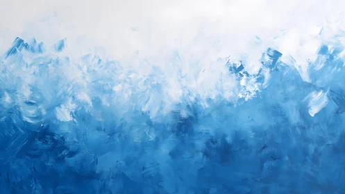 Abstract Blue Ocean Waves in Modern Impressionist Style Painting.