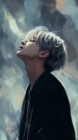 Digital portrait profile in atmospheric brushwork composition.