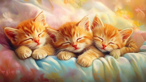 Three Sleepy Kittens Snuggled Together in Dreamy Comfort.