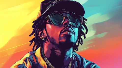 Bold urban portrait glows against neon sunset gradients