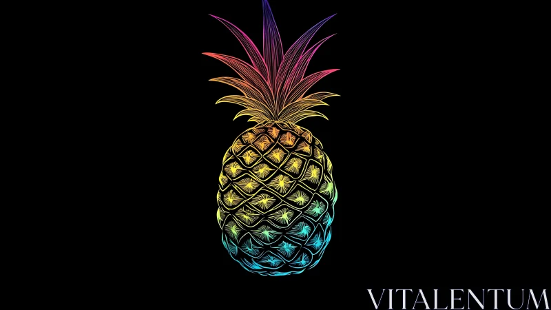 Neon gradient pineapple illustration on pure black backdrop