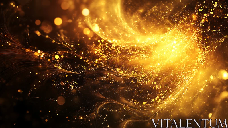 Golden nebula swirls with radiant cosmic light and motion.