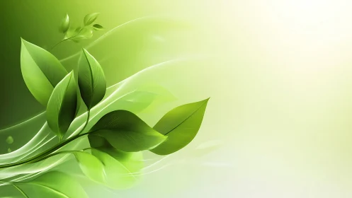 Green leaves drift across soft luminous background.