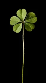 High-contrast macro study of single five-leaf clover stem
