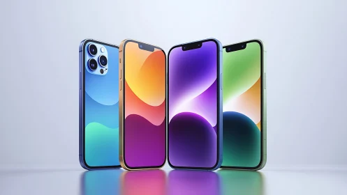 Four Smartphones Display Vibrant Gradient Wallpapers