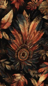 Feather eye motif rendered with intricate layered detailing