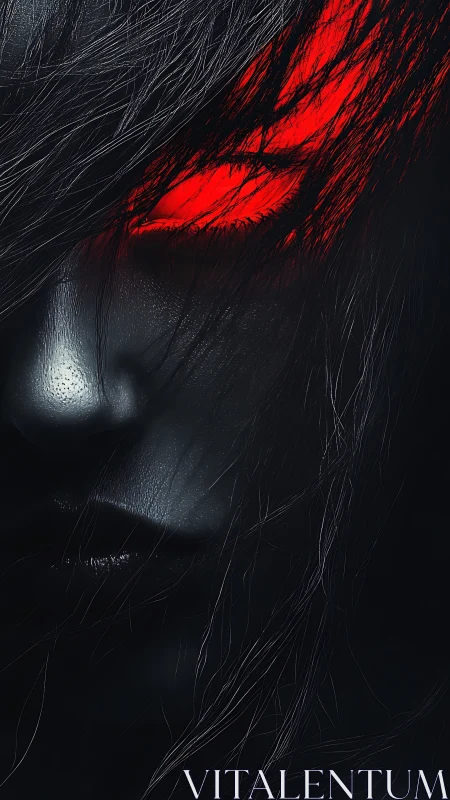 Crimson blaze slips through midnight hair and hunts quietly