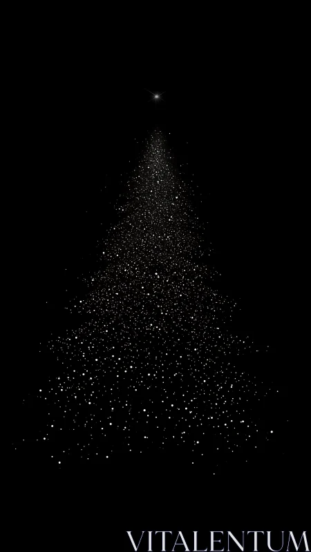 Minimalist star tree glows against deep black void.