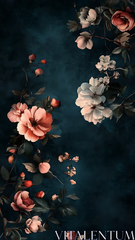 Moody Garden Blooms on Deep Teal.