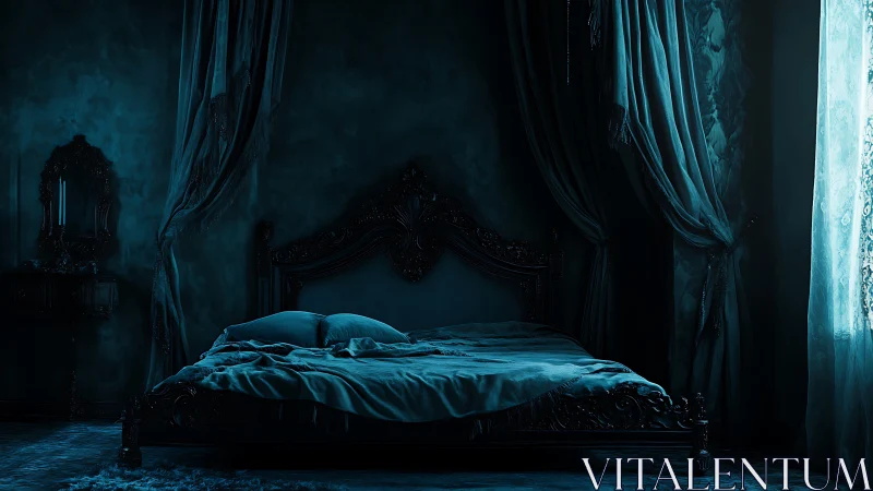 Moonlit velvet bed hums quietly with forgotten royal dreams