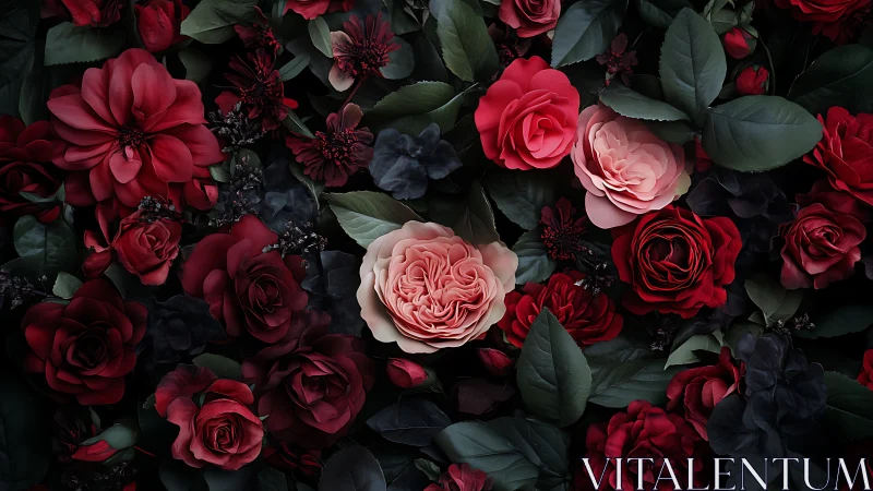 Crimson Symphony: A Lush Garden Dance of Roses.