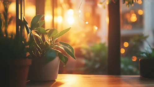 Indoor potted plant by window in low sunlit conditions.